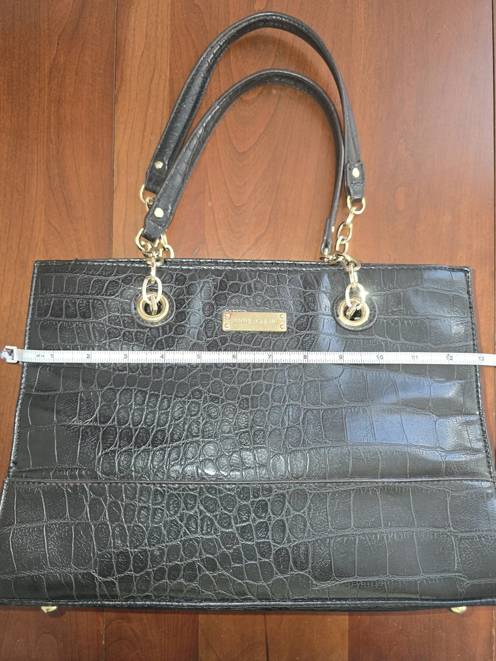Anne Klein Black Croc-Embossed Shoulder Bag with Gold Accents, New Without Tags!